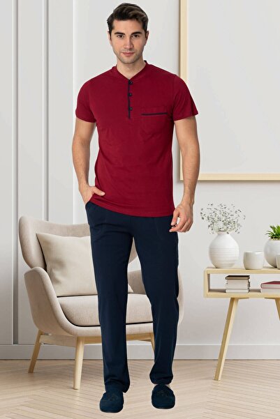 Mecit Pijama Mecit 2769 Burgundy Plus Size Men's Pajama Set with Shorts