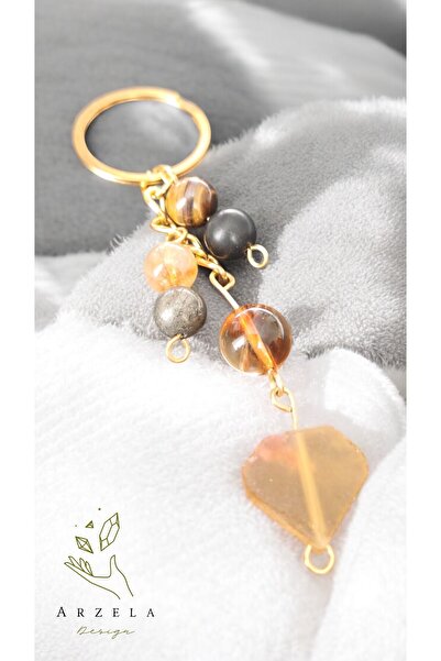 arzela Doğal Taş Sarı Florıt Anahtarlık (BEREKET VE KORUMA)