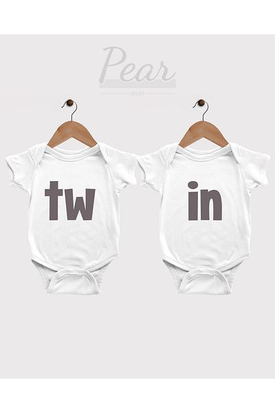 Pear Wear Twin Baby Short Sleeve 100% Cotton Twins Baby Bodysuit 1 Month, 3 Months, 6 Months, 9 Months