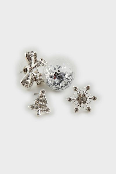 DeFacto New Year's Themed Women's Silver Earrings Set of 3 - E3882Axns