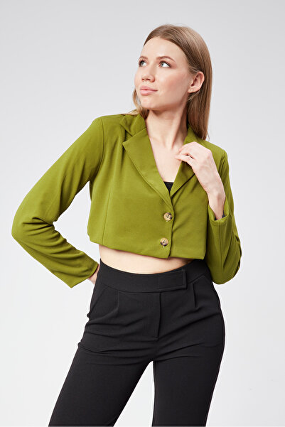 VıoShıne Jachetă Crop din țesătură Scuba pentru damă