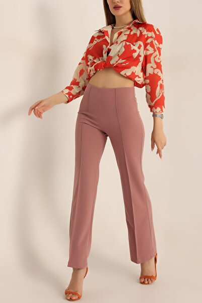 VıoShıne Women's Nude Lycra High Waist Flared Trousers