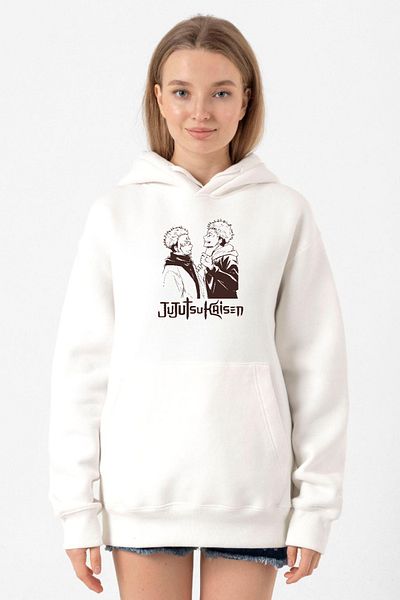 Tshirthane Jujutsu Kaisen Anime Long White Women's 3ip Hooded Sweatshirt