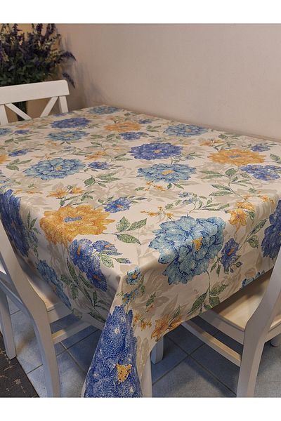 Başak Ev Tekstili Pânză uleioasă din PVC din fibră - Față de masă ștergabilă cu model (ALBASTRU)