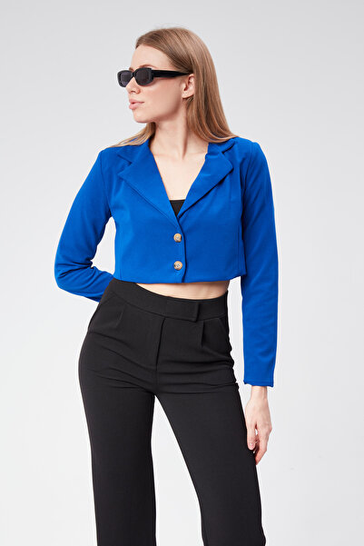 VıoShıne Jachetă Crop din țesătură Scuba pentru damă