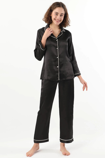 VıoShıne Set de pijamale țesute cu pantaloni de cămașă din satin pentru femei