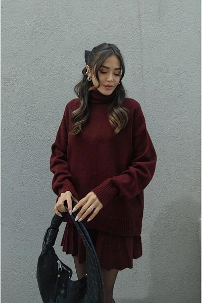 VOLT CLOTHİNG Damen-Set mit plissiertem Minirock, Fischerpullover, Unterteil und Strickwaren