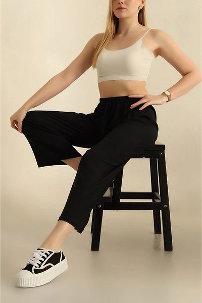 MSA Giyim Women's Elastic Waist Wrapped Palazzo Trousers