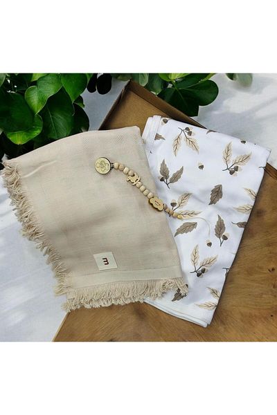 Minisse Muslin and Cotton Blanket - Self-Fringed, Pacifier Strap Gift