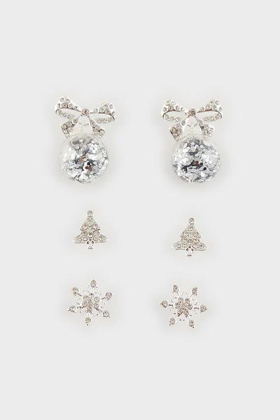 DeFacto New Year's Themed Women's Silver Earrings Set of 3 - E3882Axns
