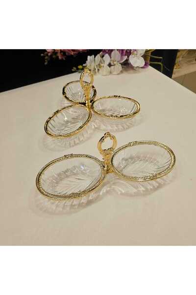 MaviDamla 2 Pieces - 2-Piece and 3-Piece Dish Bowl with Cast Metal Frame Gold