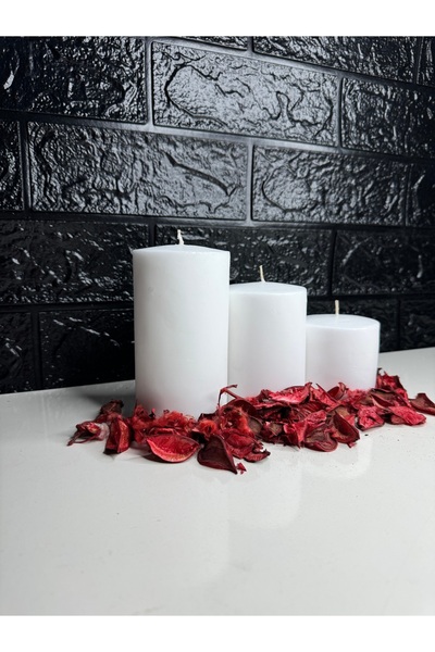Genel Markalar Beyaz Renk Silindir Mum 3’lü Set Boylar 5-6-7 Cm , Çap 6cm Küç...