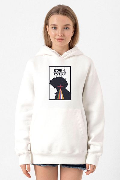 Tshirthane Space Cowboys Minimalist White Women's Hooded Sweatshirt with Anime Poster - 3Pcs