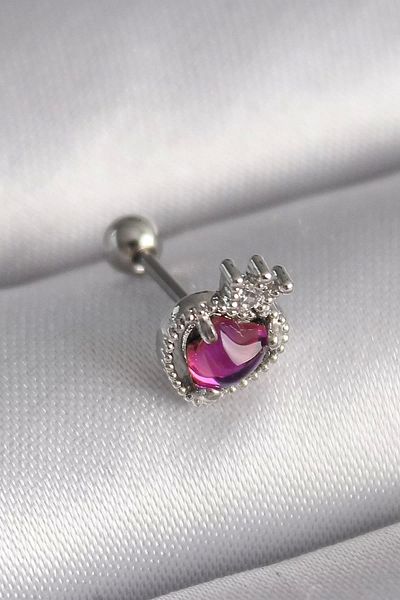 Clariss 316L Steel Silver - Heart Piercing with Pink Enamel and Zirconia
