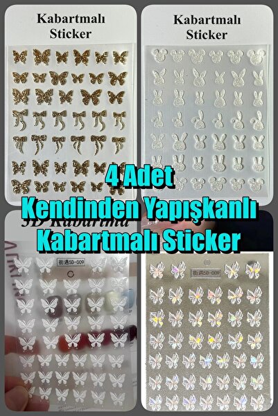 Easy Beauty 4 Adet Kendinden Yapışkanlı Kabartma Tırnak Sticker, Nail Art, Tı...