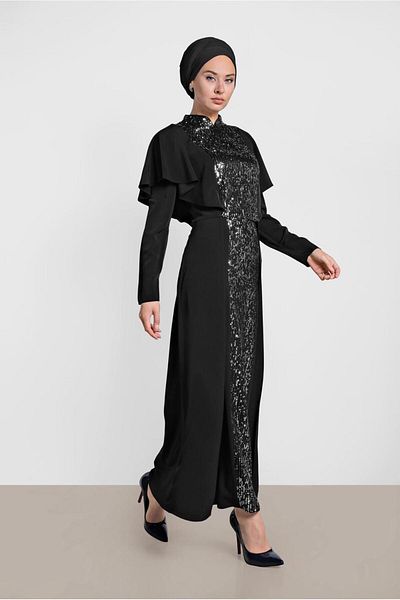 TRENDTESETTÜR Black Prevailing Neckline and Flounce Shoulders Double Women's Skirt Suit - t 3544