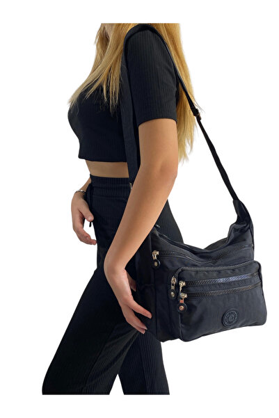 Gloria Geantă de umăr și crossbody din țesătură Crinkle, impermeabilă, cu 6 compartimente cu fermoar