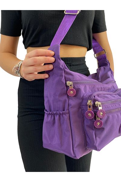 Gloria Women's Waterproof Crinkle Fabric Shoulder and Crossbody Bag with 6 Zipper Compartments