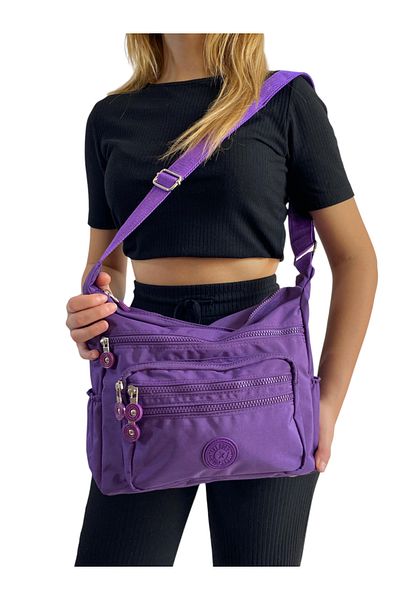 Gloria Women's Waterproof Crinkle Fabric Shoulder and Crossbody Bag with 6 Zipper Compartments