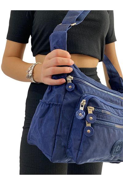 Gloria Women's Waterproof Crinkle Fabric Shoulder and Crossbody Bag with 6 Zipper Compartments