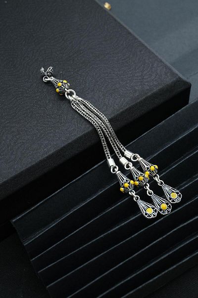 dergah tesbih 3-Piece Yellow Enameled Handcrafted Silver Tassel