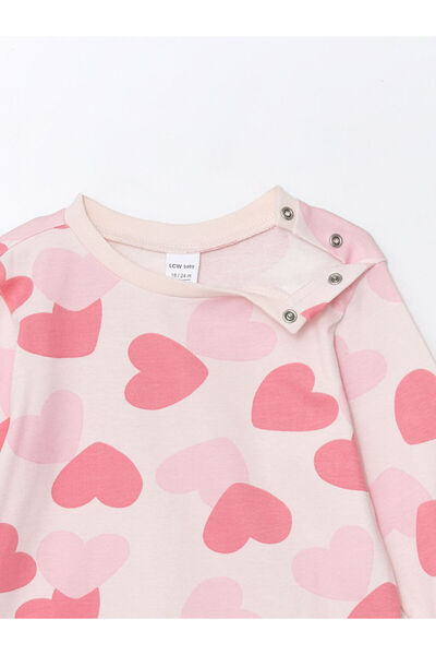 LC Waikiki LCW baby Pembe Bisiklet Yaka Uzun Kollu Baskılı Kız Bebek Pijama Takımı