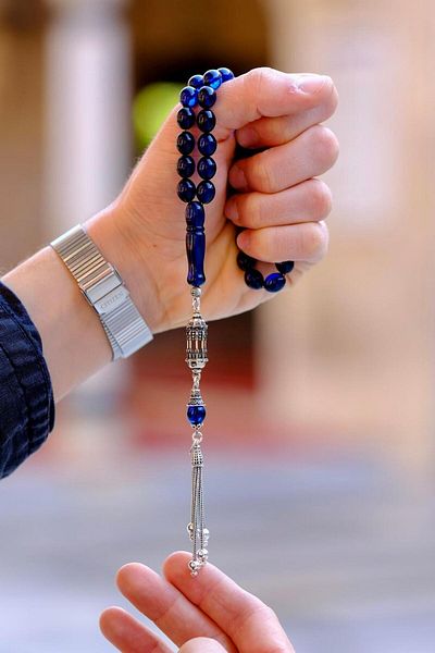 dergah tesbih Blue Lithuanian Drop Amber Silver Design (Amber)
