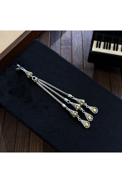 dergah tesbih 3-Piece Yellow Enameled Handcrafted Silver Tassel