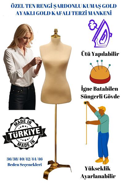 Manken İstanbul Κομψότητα με χρυσές λεπτομέρειες - Ειδικό ύφασμα με χρυσό πόδι με βελόνα που μπορεί να πέσει κοστούμι μανεκέν (36-38-40-42-44-46)
