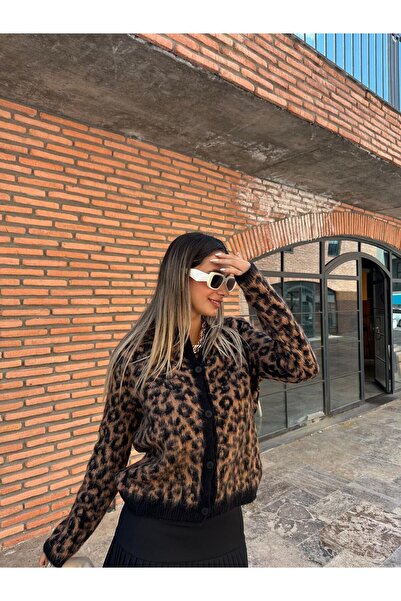 Piedra Leopar Desen Şardonlu Kadın Hırka