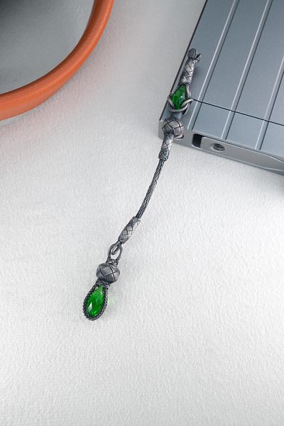 dergah tesbih Silver Kazaziye Whips with Green Stones