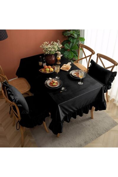 Erba kreasyon Tablecloth Black Ruffle Table Cloth 160X220 cm