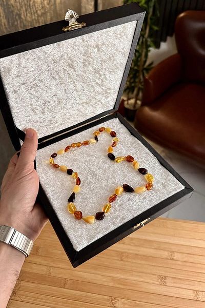dergah tesbih Mixed Color Natural Drop Amber Necklace