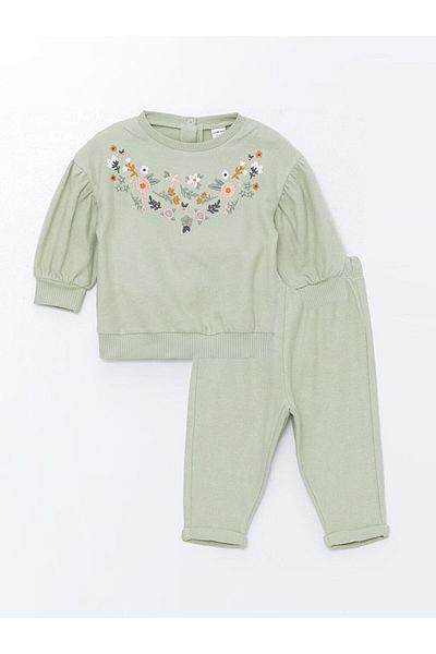 LC Waikiki Lcw Floral Baby Girl Sweatshirt and Leggings Pants 2Pcs Set Fast Fashion