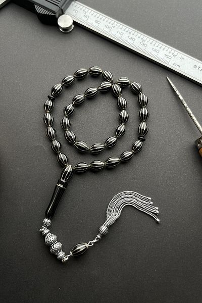 dergah tesbih Basic Model Handcrafted Split Was Stone Silver Tufted Rosary