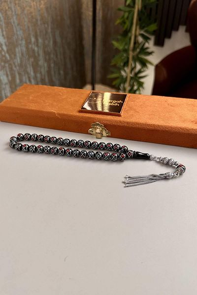 dergah tesbih Turquoise Coral Silver Tassel Oltu Stone Rosary