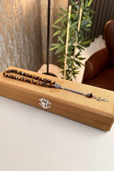 dergah tesbih Kaplan-Gözü Doğal Taş Gümüş Tasarım Tesbih ( Kişiye Özel )