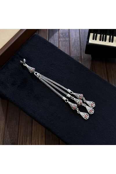 dergah tesbih 3-Piece Red Enameled Handcrafted Silver Tassel