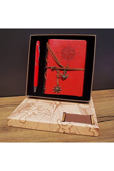Skygo Red Compass Design Leather Notebook and Touch Pen