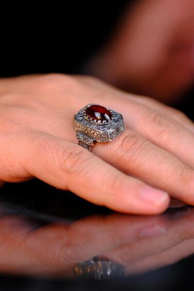 dergah tesbih Osmanlı Sıkma Kehribar Koleksiyonluk Gümüş Yüzük Usta El işçiliği (Sefer)