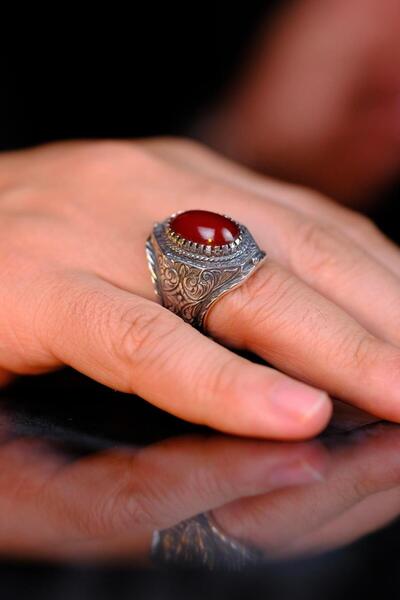 dergah tesbih Osmanlı Sıkma Kehribar Koleksiyonluk Gümüş Yüzük Usta El işçiliği (Baybars)