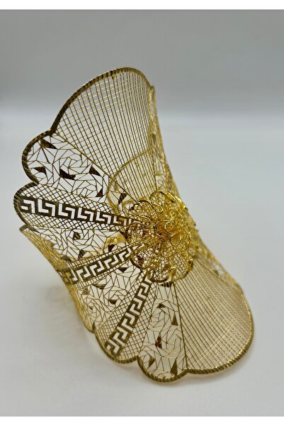 NYR Gold Silver Özel Motifli Çiçekli Tasarım Tül Bilezik 22 Ayar Altın Kaplamalı 925 Ayar Gümüş