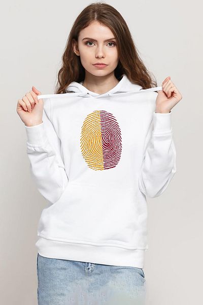 Tshirthane Yellow Red Fingerprint White Women's 3Ip Hooded Sweatshirt