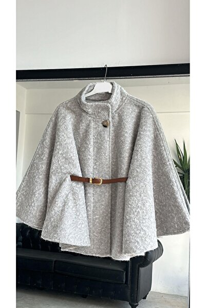 ensade Poncho cu ștampilă cu guler cu centură din piele