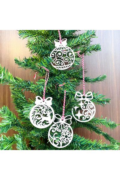 Buffer ®   10 Pieces Red and White Drawstring Bow Model Wooden Christmas Tree Ornament