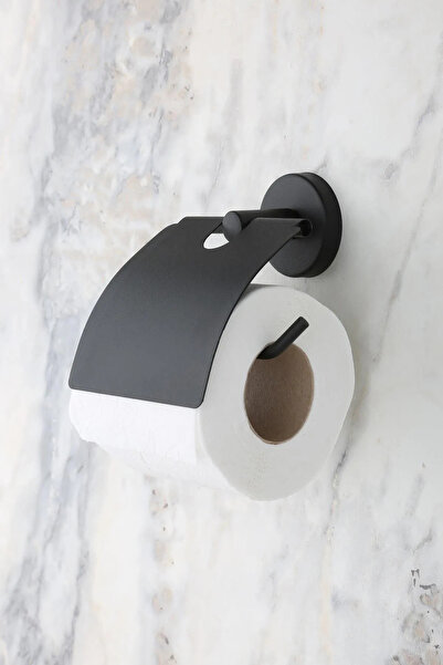 MultiStore Black Bathroom Accessory Set - Set of 5 Long Towel Holder/Toilet Roll Holder/Robe Rack/Soap Dish/Toothbrush Holder