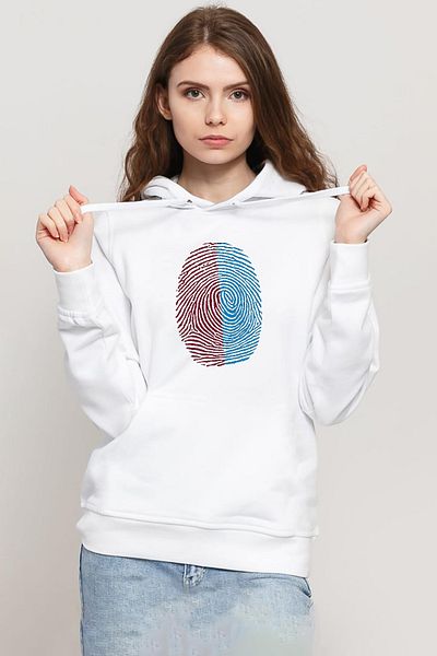 Tshirthane Burgundy Blue Fingerprint White Women's 3Ip Hooded Sweatshirt
