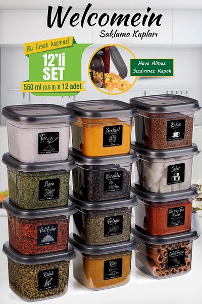 welcomein 12 Pieces 24 Pieces 12 Pieces of Spoons Gift Square Spice Rack 550 Ml. Dowry Set 20 Tags Gift