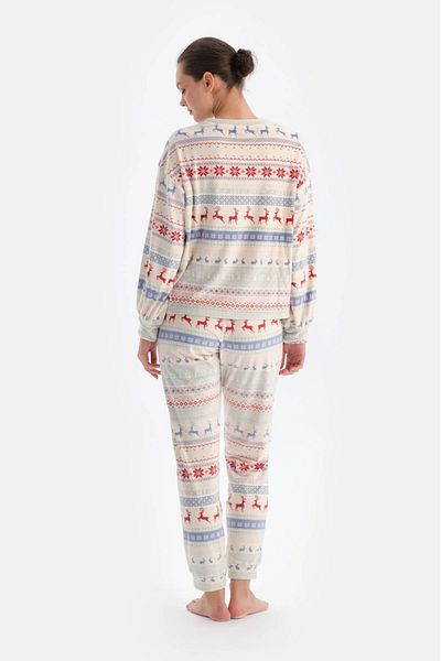 Dagi Set de pijamale din catifea cu imprimeu multicolor