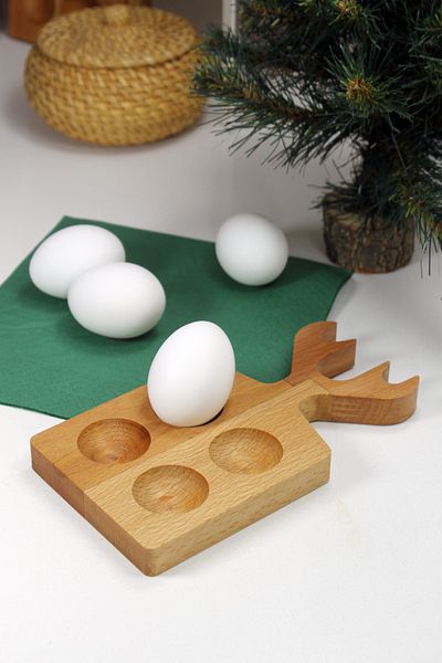 Teknofors 4-Piece Egg Cup - Wooden Deer, 100% Beech Wood